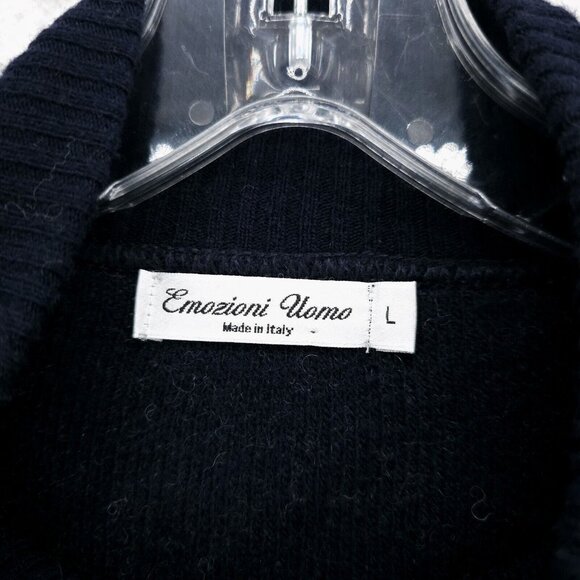 Emozioni Uomo Italy Sweater Cardigan Blue White Birdseye Wool Blend Men's LARGE - Picture 6 of 8